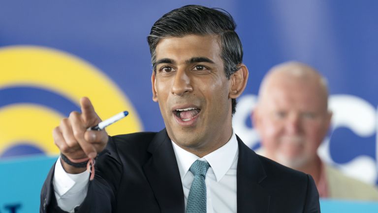 Rishi Sunak delivers a speech at Vaculug tyre specialists at Gonerby Hill Foot, Grantham, as part of his campaign to be leader of the Conservative and Unionist Party and the next prime minister. Picture date: Saturday July 23, 2022.