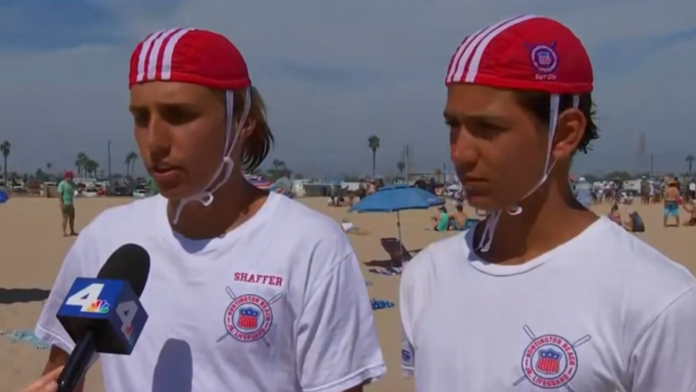 Jake Shaffer, left, and Aidan speaking to NBC News after a plane crashed in the sea