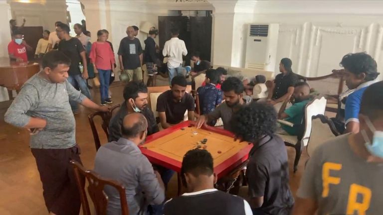 Protesters play games inside presidential palace in Sri Lanka