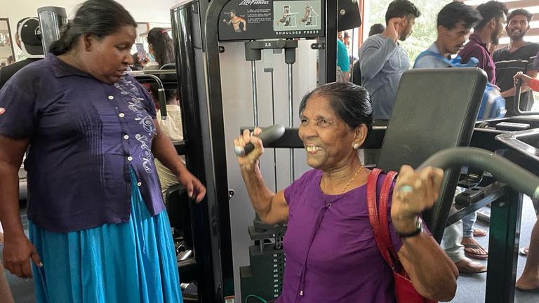 Women using the presidential gym in Sri Lanka 