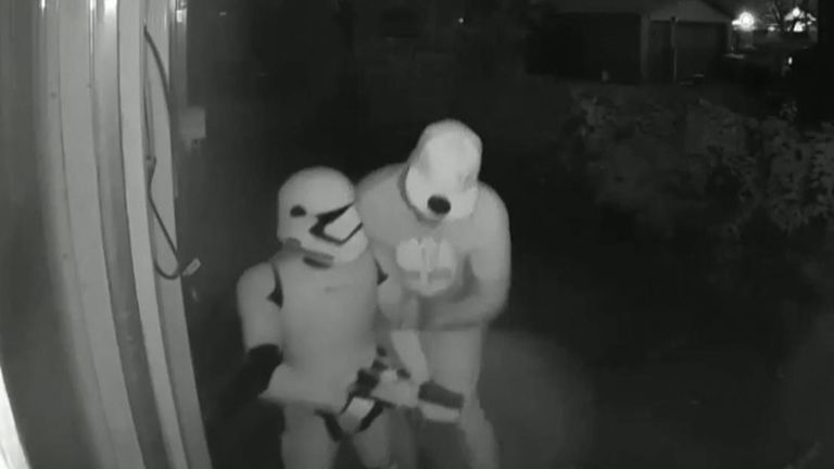 CCTV records moment a stormtrooper from Star Wars is removed from outside a home in Tulsa