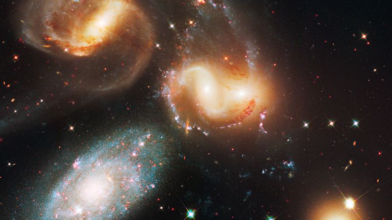 Hubble captured this image of the Stephan's Quintet galaxy cluster