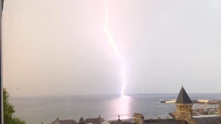 The storm made landfall in Cornwall during a widespread UK heatwave.