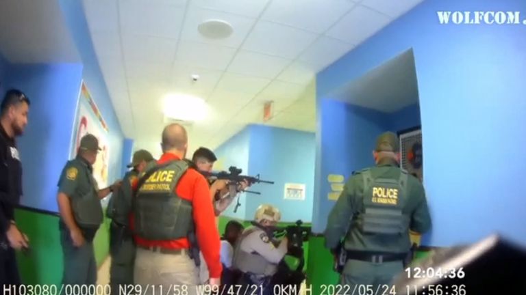 Still from bodycam footage of the police response to the Uvalde shooting in Texas, released alongside a report by the Texas House of Representatives
