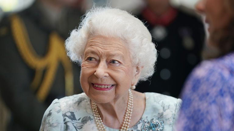 Queen Elizabeth II during a visit to officially open the new building at Thames Hospice, Maidenhead, Berkshire. Picture date: Friday July 15, 2022.

