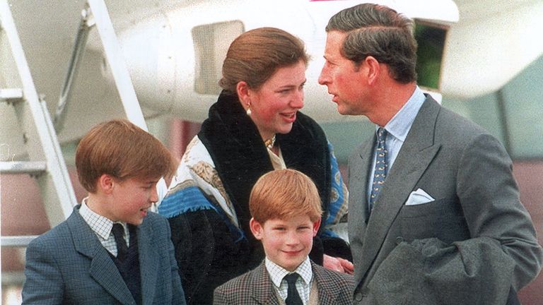 Prince Charles With His Sons Prince William And Prince Harry And Tiggy Legge Bourke Arriving At Zurich Airport. 23/9/99