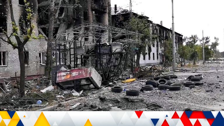 In this photo provided by the military junta of the Luhansk region, damaged residential buildings are seen in Lysychansk, Luhansk region, Ukraine, early Sunday, July 3, 2022. Russian forces attacked the city of Lysychansk and surrounding areas in an all-out effort to capture the last stronghold of resistance in eastern Ukraine's Luhansk province, the governor said on Saturday.  A presidential adviser said its fate would be decided within the next two days.  (Military Administration of the Luhansk Region via 