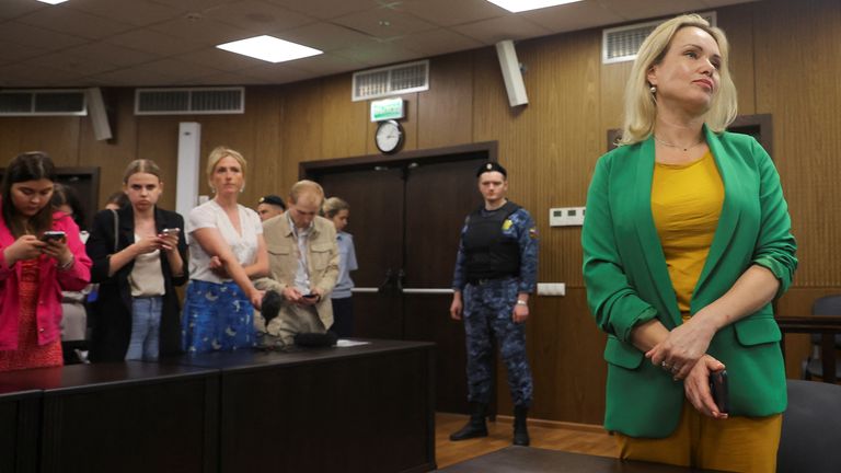 Former Russian state TV employee Marina Ovsyannikova, who staged an anti-war protest on live state television and was later charged with public activity aimed at discrediting the Russian army amid Ukraine-Russia conflict, attends a court hearing in Moscow, Russia, July 28, 2022. REUTERS/Evgenia Novozhenina
