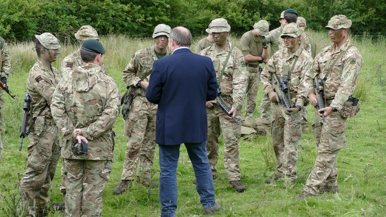 The Defence Secretary Ben Wallace visited the first Ukrainian soldiers taking part in a new UK-led military programme which will train up to 10,000 Ukrainians over the coming months. Pic: UK MOD © Crown copyright 2022