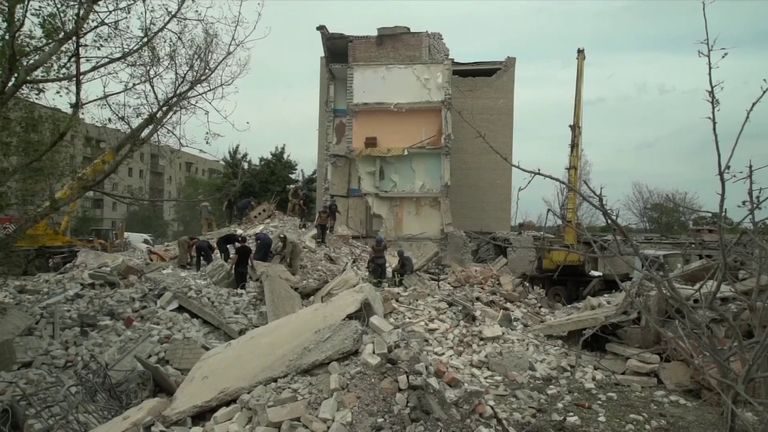 Destroyed building in Donetsk