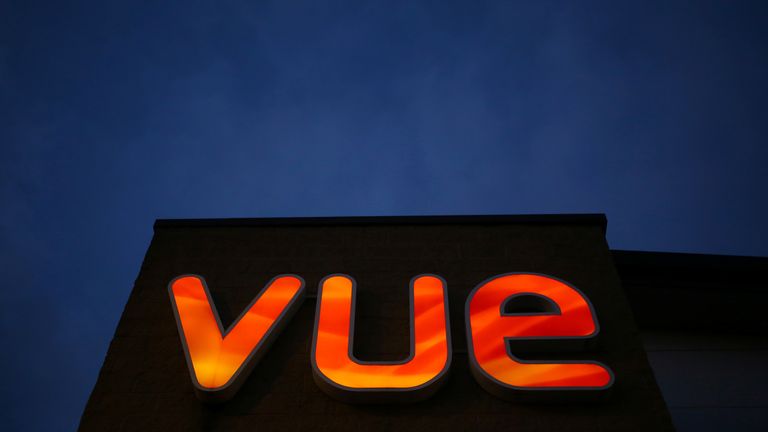 Signage is seen outside a Vue cinema in Altrincham, Britain, February 18, 2019