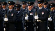 The Queen&#39;s Colour Squadron of the Royal Air Force parades at the opening ceremony of the Invictus Games at the Queen Elizabeth Park in east London September 10, 2014. 