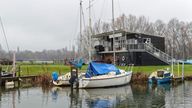 The Club house of the Desborough sailing club on the riverside at Shepperton Surrey England UK
