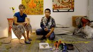 Burmese artist Htein Lin and his wife Vicky Bowman. shot n Htein Lin&#39;s studio. Pic: Sarah Lee/Guardian/Eyevine