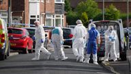 Forensic officers near to the scene in Kingsheath Avenue, Knotty Ash, Liverpool, where a nine-year-old girl has been fatally shot. Officers from Merseyside Police have started a murder investigation after attending a house at 10pm Monday following reports that an unknown male had fired a gun inside the property. Picture date: Tuesday August 23, 2022.