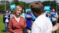 Liz Truss speaks to the media at an event at Solihull Moors FC, as part of the campaign to be leader of the Conservative Party and the next prime minister. Picture date: Saturday August 6, 2022.