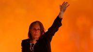 Ozzy Osbourne performs during the Commonwealth Games closing ceremony. Pic: AP/Alastair Grant