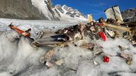 Wreckage of a plane is revealed as a glacier melts in the Swiss Alps