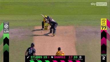 Stubbs hits four straight sixes before being caught out!