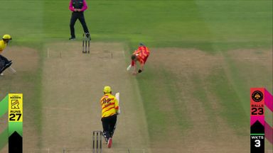 Helm takes superb catch off own bowling