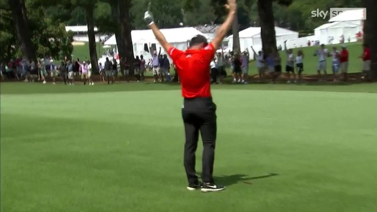 Norwegian golfer Viktor Hovland made an impressive hole-out eagle in his fi...