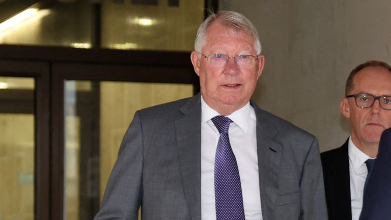Former Manchester United manager Alex Ferguson leaves Manchester Crown Court in Manchester as Former Manchester United footballer Ryan Giggs appears in court, Britain, August 19, 2022 REUTERS/Carl Recine
