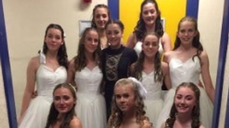 Amelia (middle row left) about to perform in Phantom of the Opera Pic: GoFundMe 