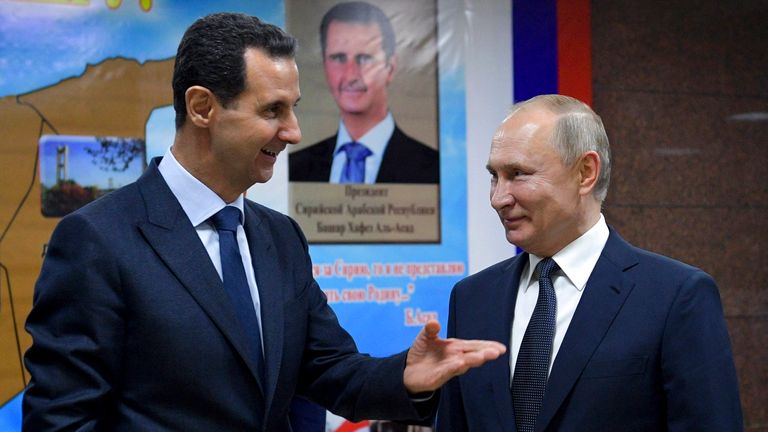 President Assad and President Vladimir Putin in Damascus in January 2020. Pic: AP