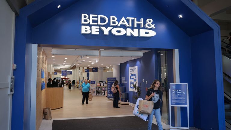 A person exits a Bed Bath & Beyond store in Manhattan, New York City, U.S., June 29, 2022. REUTERS/Andrew Kelly
