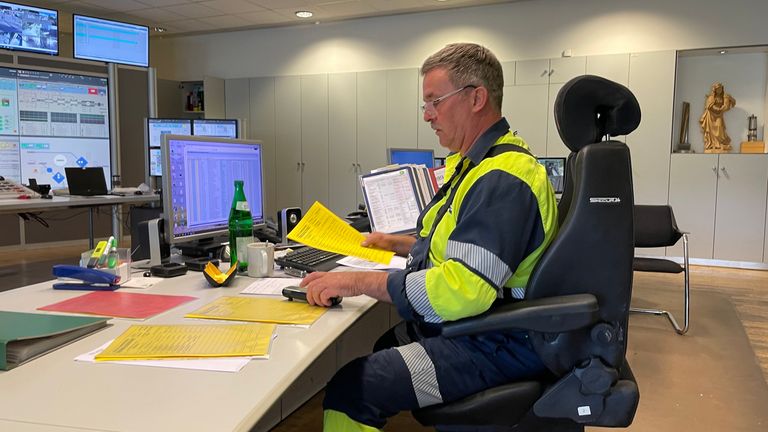 Bexbach power plant employee Martin Giesen, 57 in control room 