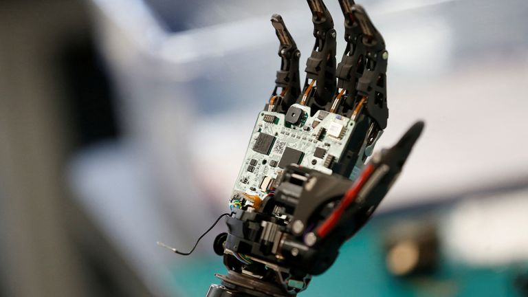 A view shows a bionic hand developed by COVVI, at Quayside Business Park in Leeds, Britain August 11, 2022. REUTERS/Craig Brough
