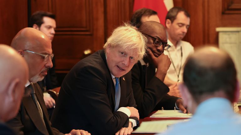 11/08/2022. London, United Kingdom. Prime Minister Boris Johnson attended an energy round table at No11 Downing Street. The roundtable was hosted by the Chancellor of the Exchequer Nadhim Zahawi. Business  Secretary Kwasi Kwarteng also attended along with CEO...s/Representatives of energy company...s. Picture by Kyle Heller / No 10 Downing Street