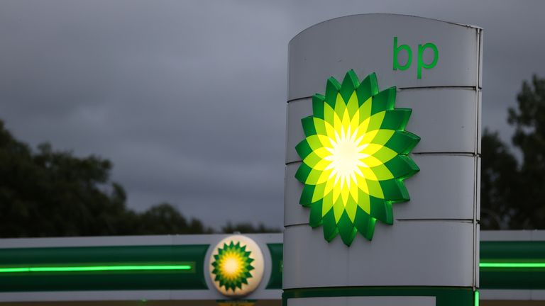An illuminated BP logo at a petrol station in Chester-le-Street, Durham, Britain September 23, 2021. REUTERS/Lee Smith