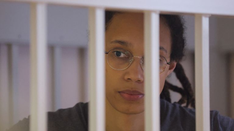 Brittney Griner arrested in a cage in court