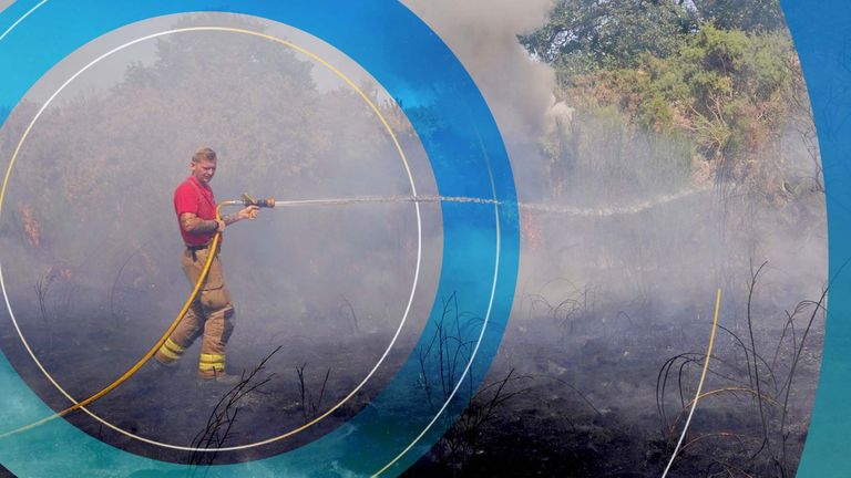 Firefighters battle a grass fire on Leyton flats in east London, as a drought has been declared for parts of England following the driest summer for 50 years. Picture date: Friday August 12, 2022.
