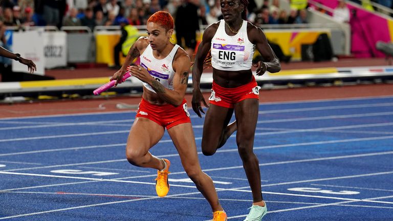 England&#39;s Jodie Williams steps out of lane during the race