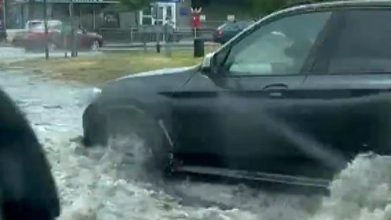 Roads flooded in Truro, Cornwall