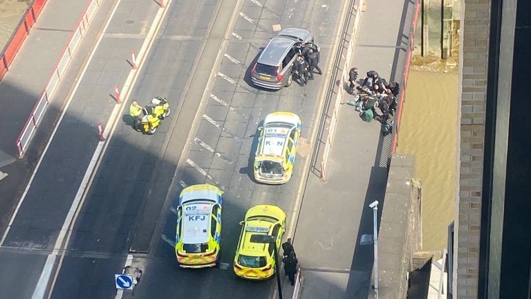 An aerial view of police dealing with the incident 