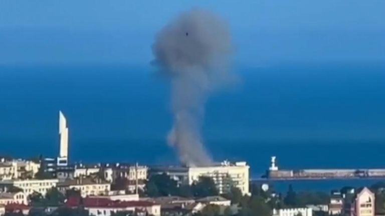 Smoke rises at the Black Sea port of Sevastopol