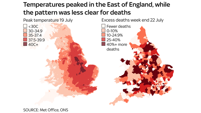 The hottest temperatures were recorded in the east of England