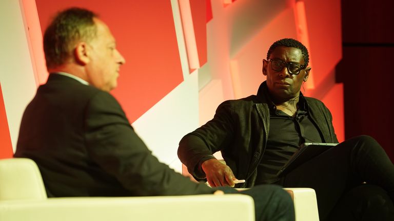 Homeland actor David Harewood interviews BBC chairman Richard Sharp. Pic: Edinburgh TV Festival