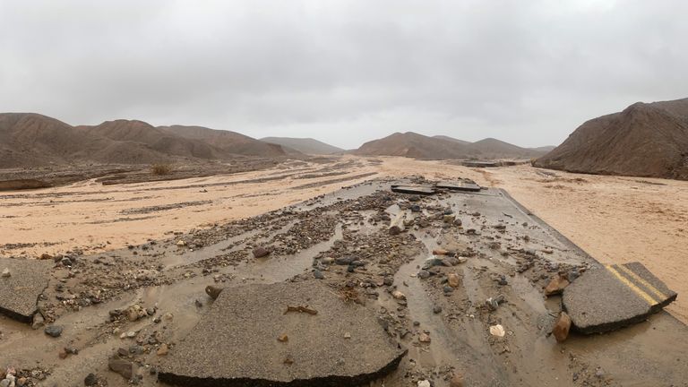 A view shows the monsoonal rain flooded Mud Canyon in Death Valley National Park, California, U.S., August 5, 2022. National Park Service/Handout via REUTERS THIS IMAGE HAS BEEN SUPPLIED BY A THIRD PARTY