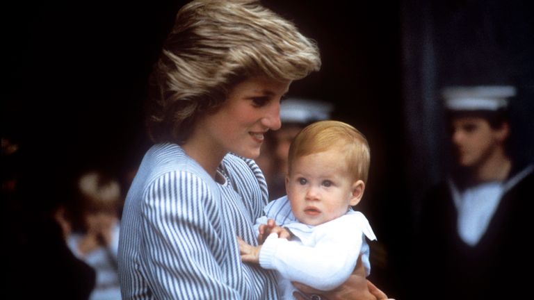 Princess Diana pictured with Prince Harry in 1985