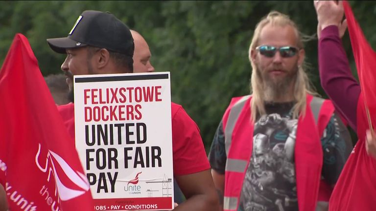 Workers strike at Felixstowe port