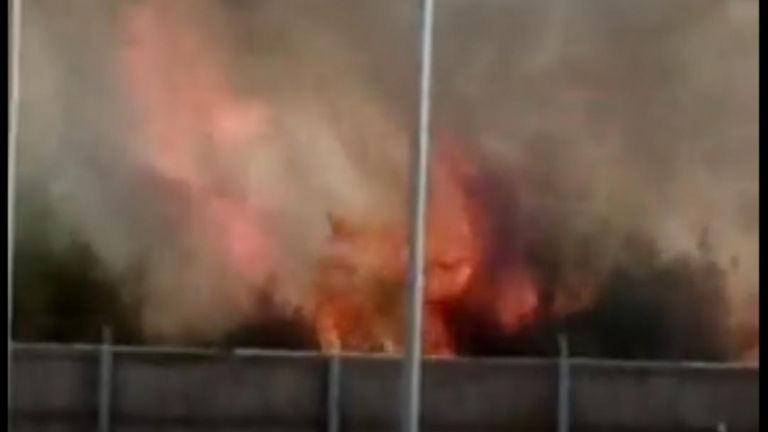 Huge fire blazes in Feltham, West London
