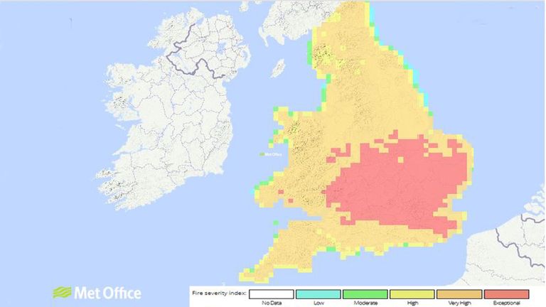 Fire severity index is set to peak on Sunday. Pic: Met Office