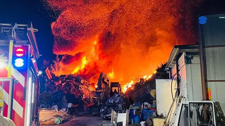 A fire at a commercial scrap yard in Five Turnings