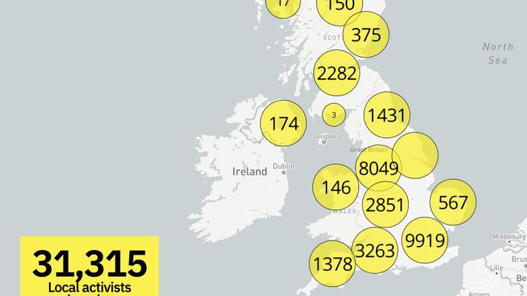 A map showing the number of local activists signed up across the country, according to Don&#39;t Pay. Pic: Don&#39;t Pay