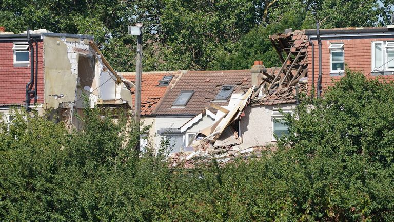 The scene in Galpin's Road in Thornton Heath, south London, where the London Fire Brigade (LFB) report that a house has collapsed amid a fire and explosion. Picture date: Monday August 8, 2022.


