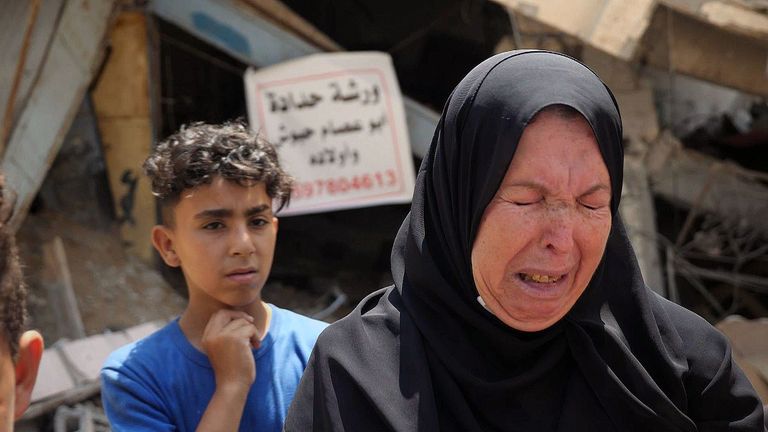 A woman upset in Gaza